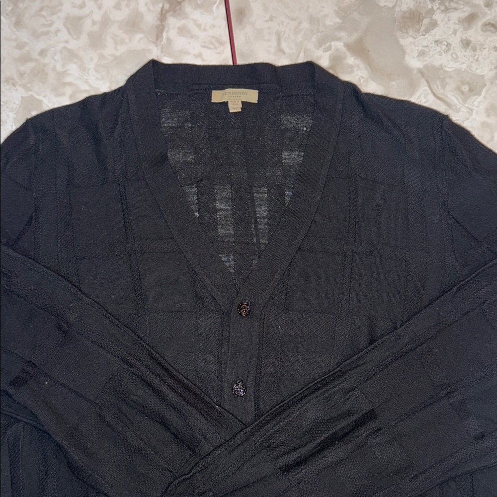 Burberry Midnight Black Lightweight Wool Knit Cardigan